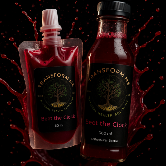 Bottle and Shot of Beet the Clock Drink